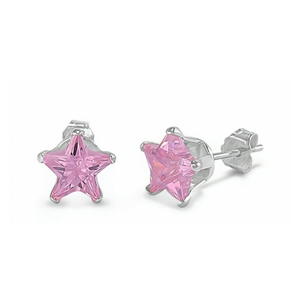 Star Glitzs Jewels 925 Sterling Silver Pendant and Earrings Jewelry Gift Set for Women Pink CZ